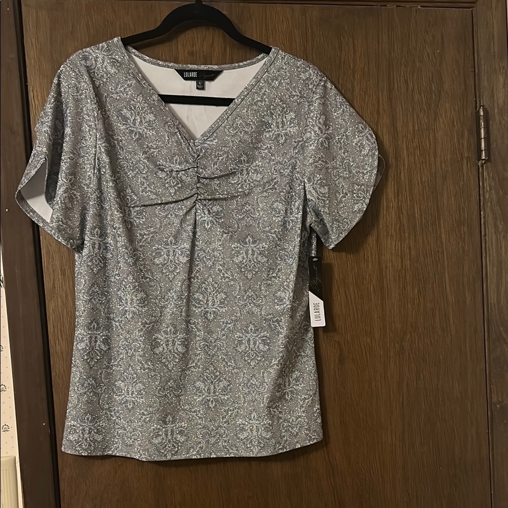 LuLaRoe Gray Flutter Sleeve Ruched Blouse